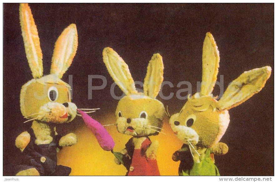 staging Momma Kiss - hare - puppet - Estonian Puppetry performances - 1972 - Estonia USSR - unused - JH Postcards
