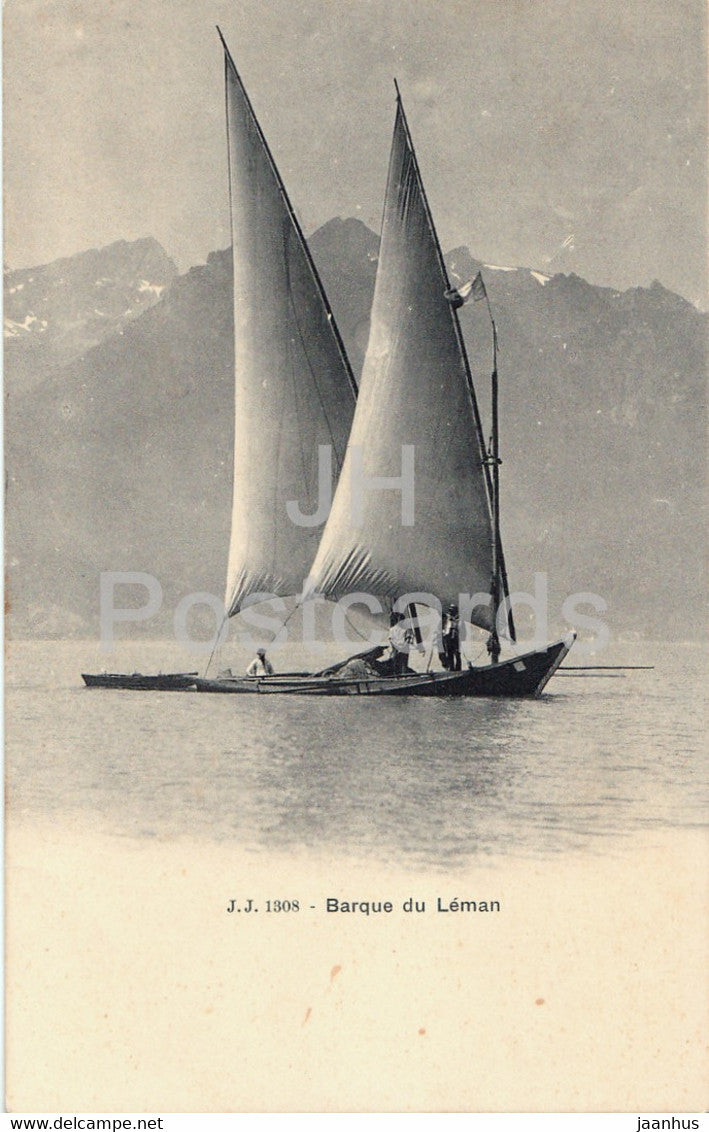 Barque de Leman - sailing boat - 1308 - old postcard - Switzerland - unused - JH Postcards