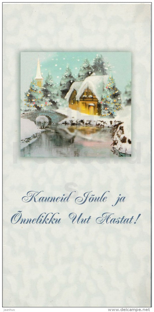 Christmas greeting card - houses - christmas - illustration - Estonia - used in 2000s - JH Postcards