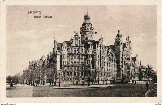 Leipzig - Neues Rathaus - tram - town hall - old postcard - 1916 - Germany - used - JH Postcards