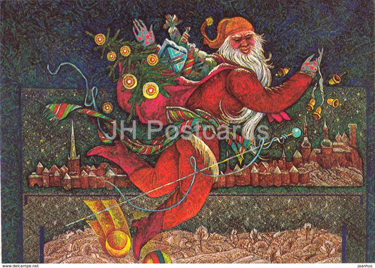 New Year Greeting Card by V. Stanishevski - Santa Claus - Gifts - 1 - 1985 - Estonia USSR - used - JH Postcards