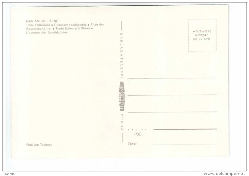Trade Unionist`s street 1 - Marianske Lazne - Czech Republic - unused - JH Postcards
