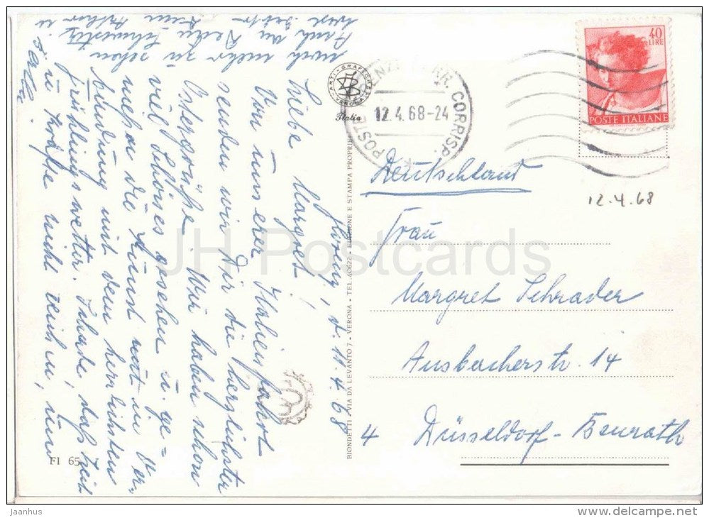 saluti da Firenze - Firenze - Florence - FI 65 - Italia - Italy - sent from Italy Firenze to Germany 1968 - JH Postcards