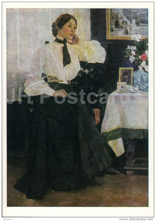 painting by M. Nesterov - Portrait of Y. Nesterova , 1905 - Russian art - 1988 - Russia USSR - unused - JH Postcards