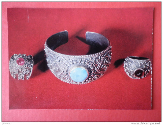 Bracelet , Ring , silver , by M. Kutateladze - Georgian Chasing - 1974 - USSR Georgia - unused - JH Postcards