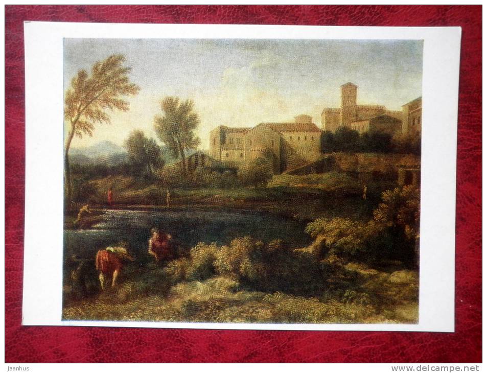 Painting by Gaspard Dughet - Town in Lazium, Italy  - art  - unused - JH Postcards