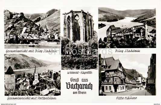 Gruss aus Bacharach am Rhein - Burg Stahleck - Werner Kapelle - old postcard - Germany - unused - JH Postcards
