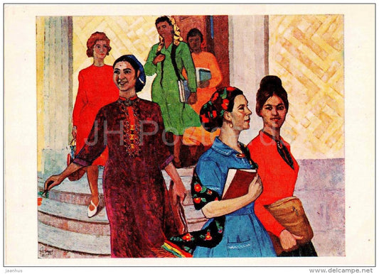 painting by Y. Annanurov - Girls of my country , 1965 - turkmenian art - unused - JH Postcards