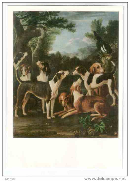 painting by John Wootton - Hounds and Magpie - british art - unused - JH Postcards