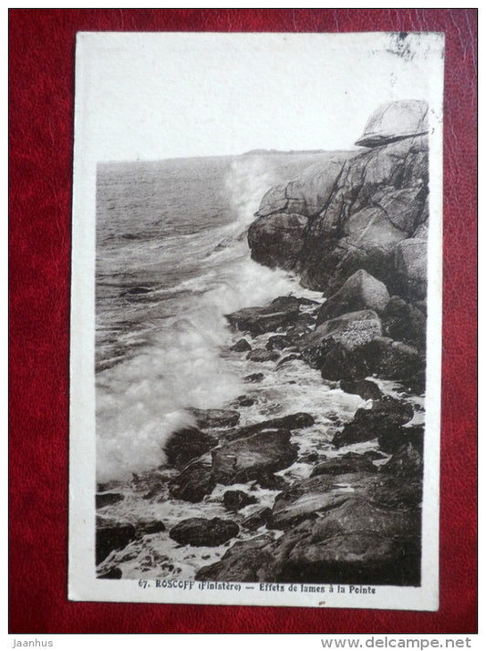 Roscoff Finistere - Effets de lames a la Pointe - sea - rocks - old postcard - France - used - JH Postcards