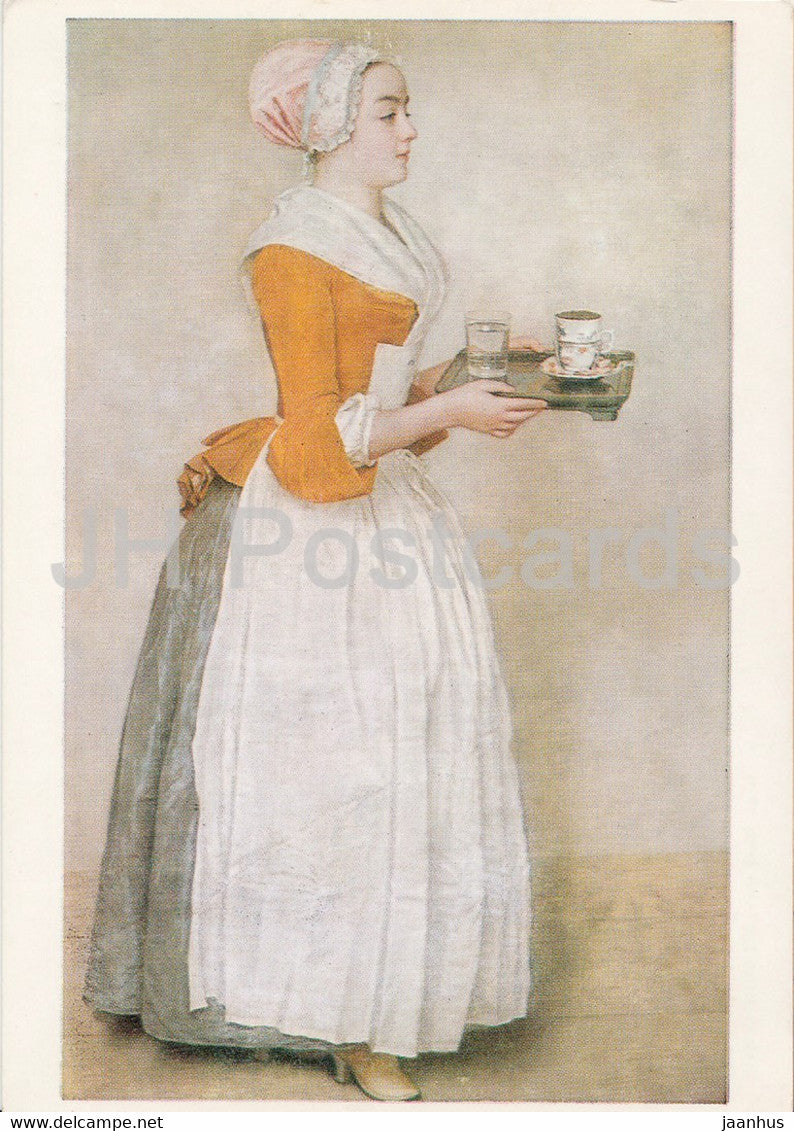 painting by Jean Etienne Liotard - Das Schokoladenmadchen - Chocolate girl - Swiss art - Germany - unused - JH Postcards