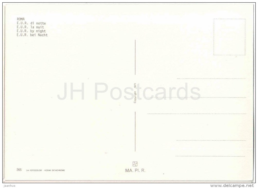 E.U.R. de Notte - Rome at night - Roma - Rome - 265 - Italia - Italy - unused - JH Postcards