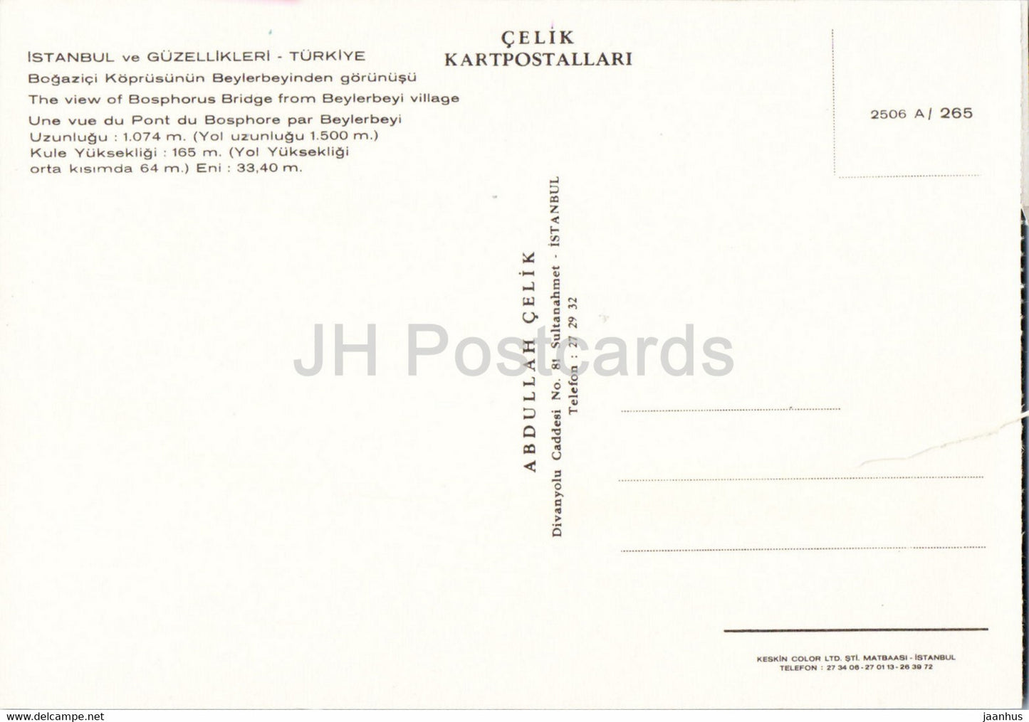 Istanbul - The view of Bosphorus Bridge from Beylerbeyi village - Celik - Turkey - unused