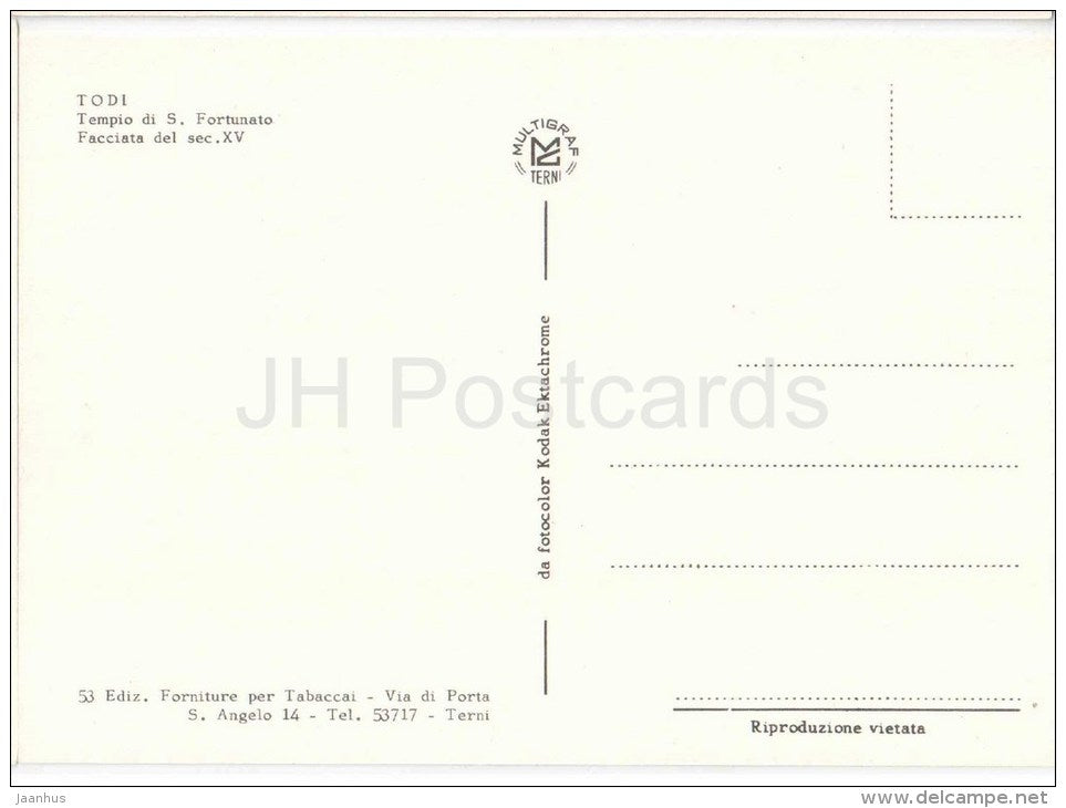 Tempio di S. Fortunato - temple - Todi - Perugia - Umbria - 53 - Italia - Italy - unused - JH Postcards