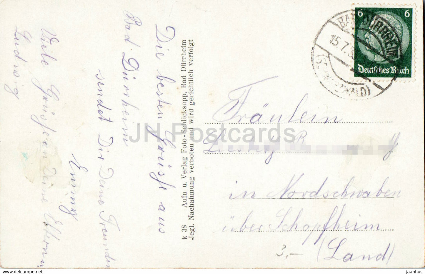 Bad Durheim - Eingang zum Kurpark - carte postale ancienne - 1935 - Allemagne - utilisé