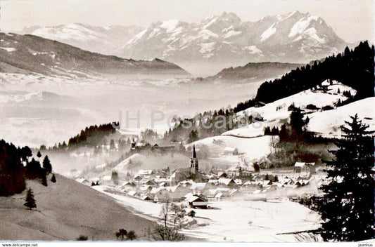 Wintersportplatz Oberstaufen im Allgau - mit Blick zum Schweizer Hochgebirge - old postcard - 1959 - Germany - used - JH Postcards