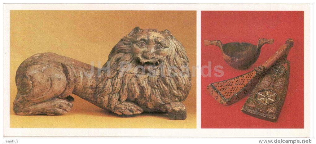 lion sculpture from the church of Elijah the Prophet - handicraft - Yaroslavl motives - 1983 - Russia USSR - unused - JH Postcards