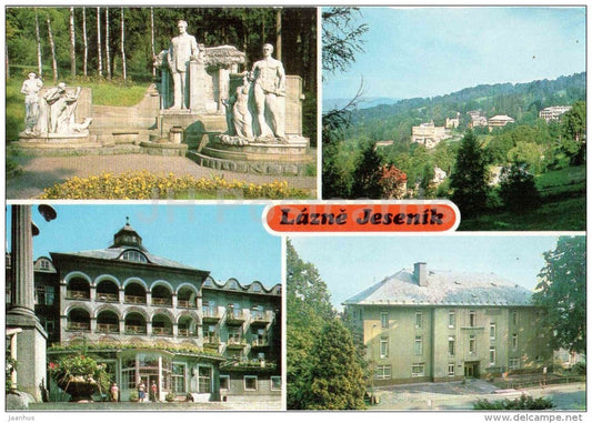 Priessnitz monument in Smetana Park - sanatorium Marycka - Lazne Jesenik - Spa - Czechoslovakia - Czech - used 1987 - JH Postcards