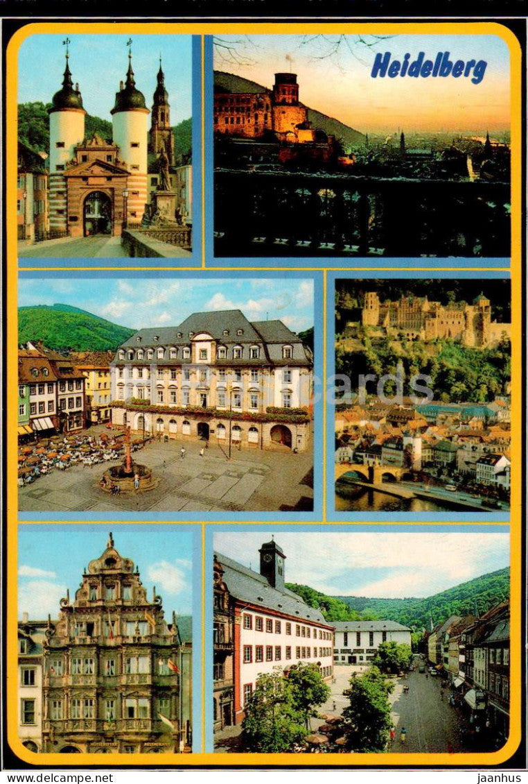 Heidelberg - Bruckenturme - Blick von Osten - Rathaus - hotel Ritter - multiview - 158 - 1988 - Germany - used - JH Postcards
