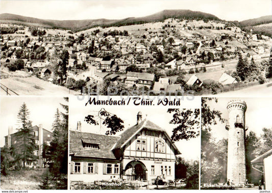 Manebach - Thur Wald - Schoffenhaus - Monchhof - Kickelhannturm - Thur Wald - old postcard - 1972 - Germany DDR - used - JH Postcards