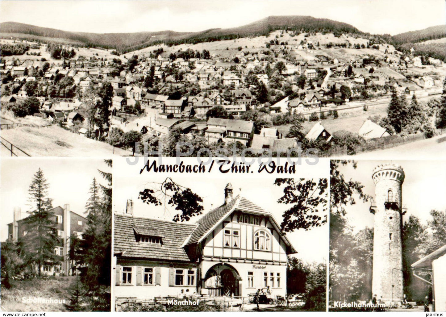 Manebach - Thur Wald - Schoffenhaus - Monchhof - Kickelhannturm - Thur Wald - old postcard - 1972 - Germany DDR - used - JH Postcards