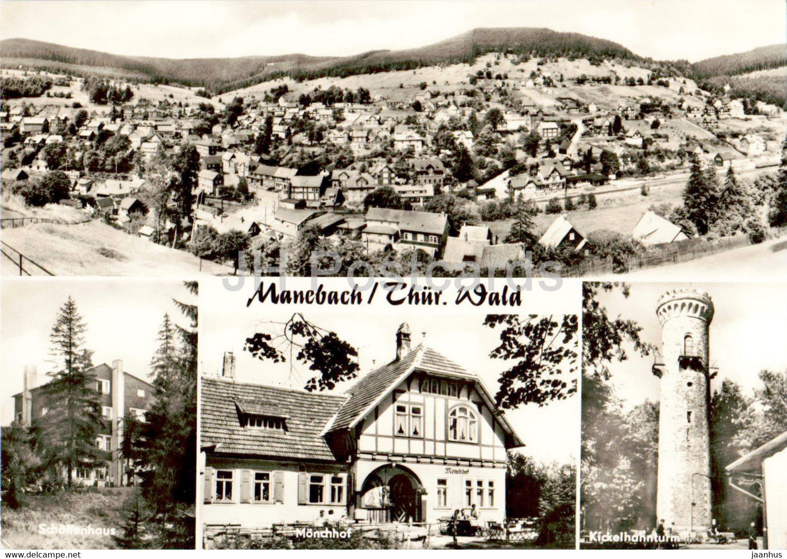 Manebach - Thur Wald - Schoffenhaus - Monchhof - Kickelhannturm - Thur Wald - old postcard - 1972 - Germany DDR - used - JH Postcards