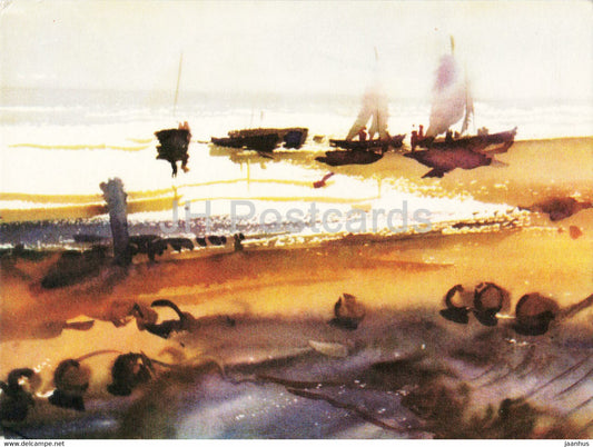 painting by N. Petraskevica - Fishing boat - Latvian art - 1963 - Latvia USSR - unused - JH Postcards