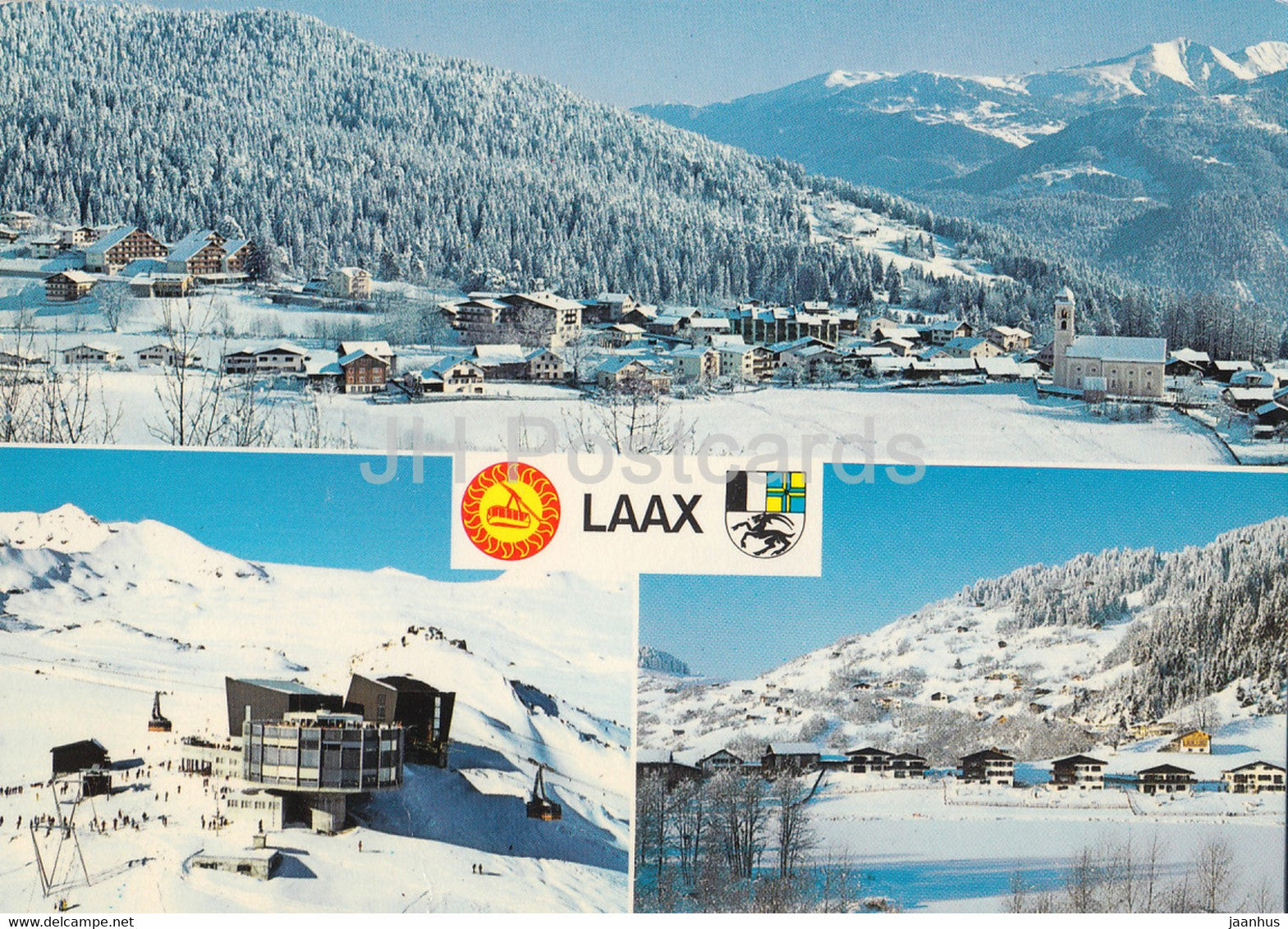 Laax gegen Salums - Crap Sogn Gion - gegen Falera - multiview - 1983 - Switzerland - used - JH Postcards