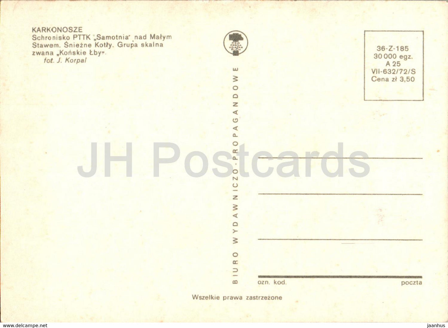 Karkonosze - Schronisko PTTK Samotnia - Sniezne Kotly - Konskie Lby - multiview - Poland - unused