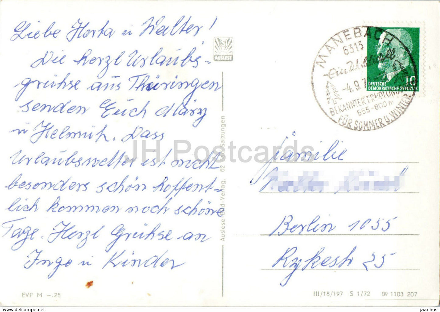 Manebach - Thur Wald - Schoffenhaus - Monchhof - Kickelhannturm - Thur Wald - old postcard - 1972 - Germany DDR - used