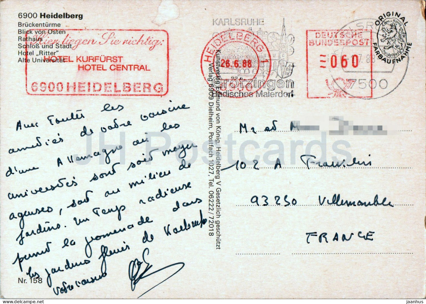 Heidelberg - Brückenturme - Blick von Osten - Rathaus - Hotel Ritter - Multiview - 158 - 1988 - Deutschland - gebraucht 