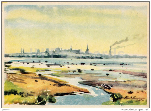painting by Karl Burman - Tallinn . View from Pirita - Estonian Art - 1961 - Estonia USSR - unused - JH Postcards