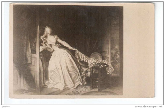 painting by Jean Honoré Fragonard - The Stolen Kiss - old postcard - unused - JH Postcards