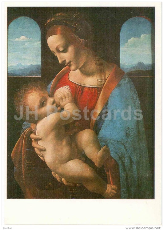 painting by Leonardo da Vinci - Madonna and Child (Litta Madonna) , 1491 - italian art - Russia USSR - unused - JH Postcards