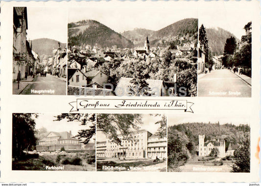 Gruss aus Friedrichroda i Thur - Hauptstrasse - Parkhotel - FDGB Heim - old postcard - 1964 - Germany DDR - used - JH Postcards