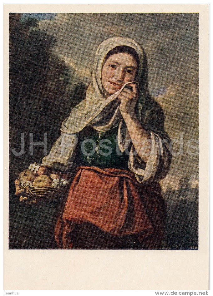 painting by Bartolome Esteban Murillo - Saleswoman of fruit - Spanish art - 1955 - Russia USSR - unused - JH Postcards