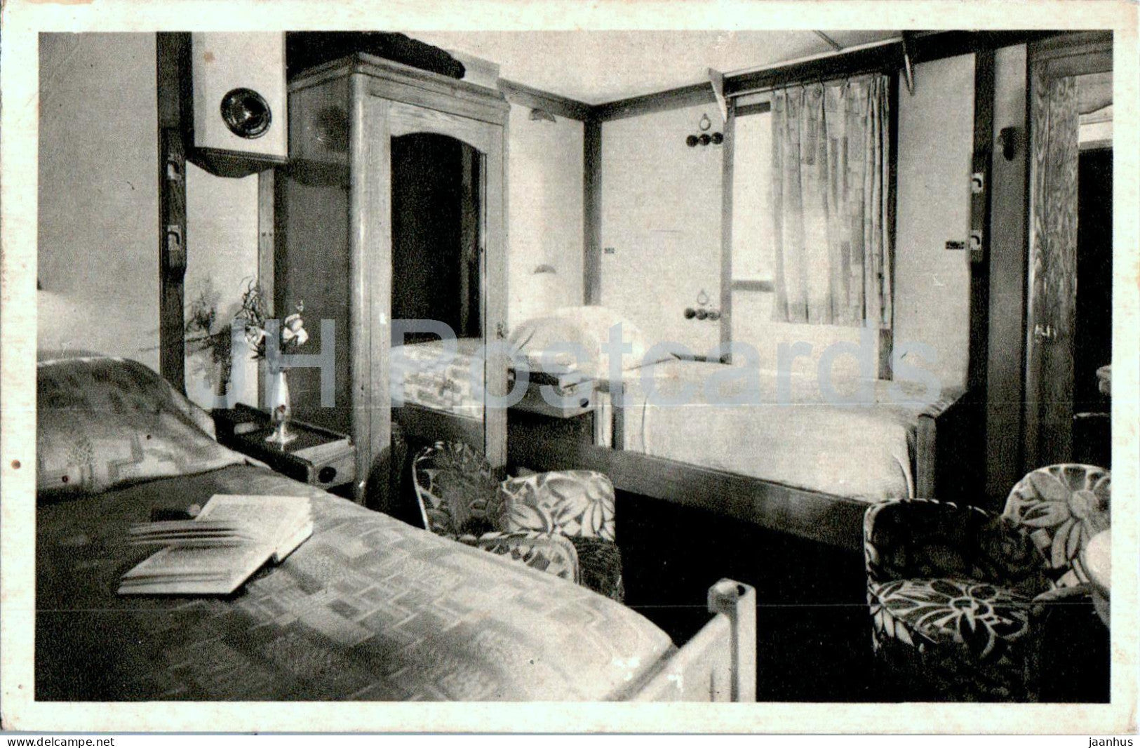 C G Transatlantique - French Line - SS Champlain - Une Cabine - Stateroom - ship - old postcard - France - unused - JH Postcards
