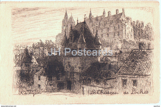 Le Chateau de Loches - illustration - old postcard - France - unused - JH Postcards