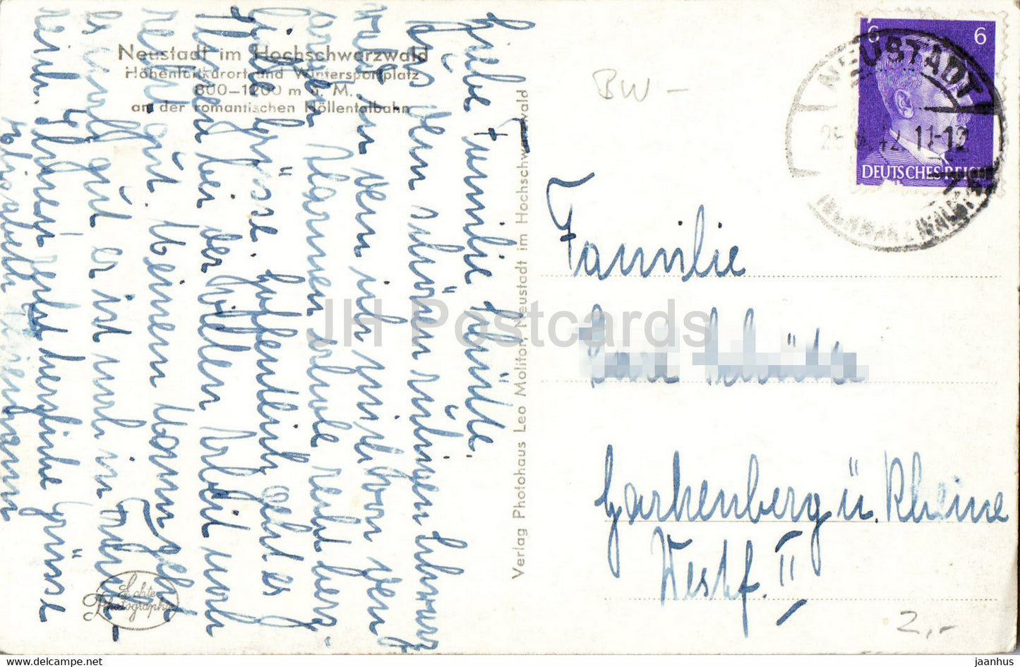 Neustadt i Hochschwarzwald - carte postale ancienne - 1942 - Allemagne - utilisé