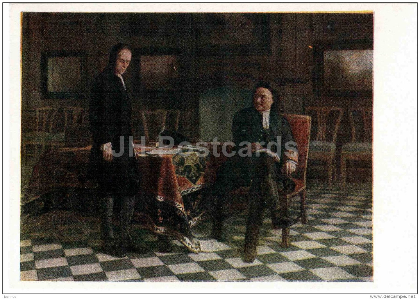 painting by by N. Ge - Peter I interrogates Tsarevich Alexei - Russian art - Russia - 1957 - Russia USSR - unused - JH Postcards