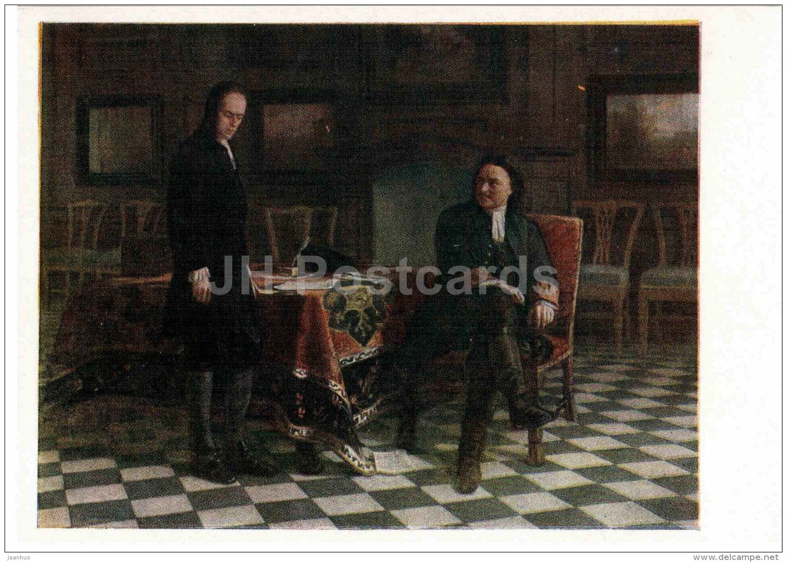 painting by by N. Ge - Peter I interrogates Tsarevich Alexei - Russian art - Russia - 1957 - Russia USSR - unused - JH Postcards