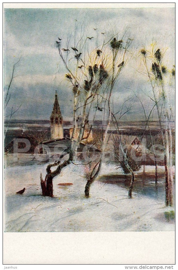 painting by A. Savrasov - 1 - Rooks flew in , 1871 - Russian art - Russia USSR - 1969 - unused - JH Postcards