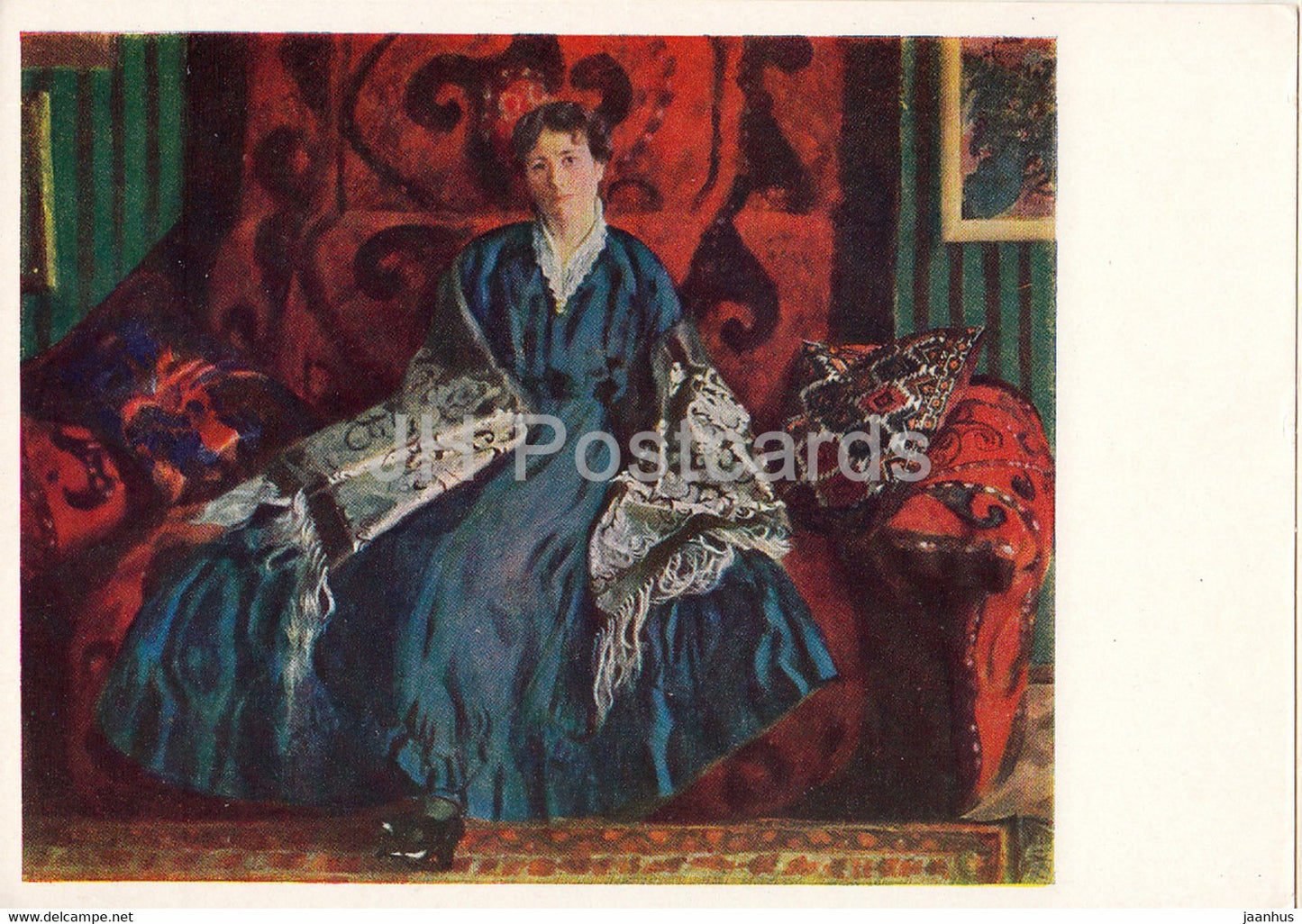 painting by B. Kustodiev - Portrait of Y. Kustodieva - 1 - Russian art - 1963 - Russia USSR - unused - JH Postcards