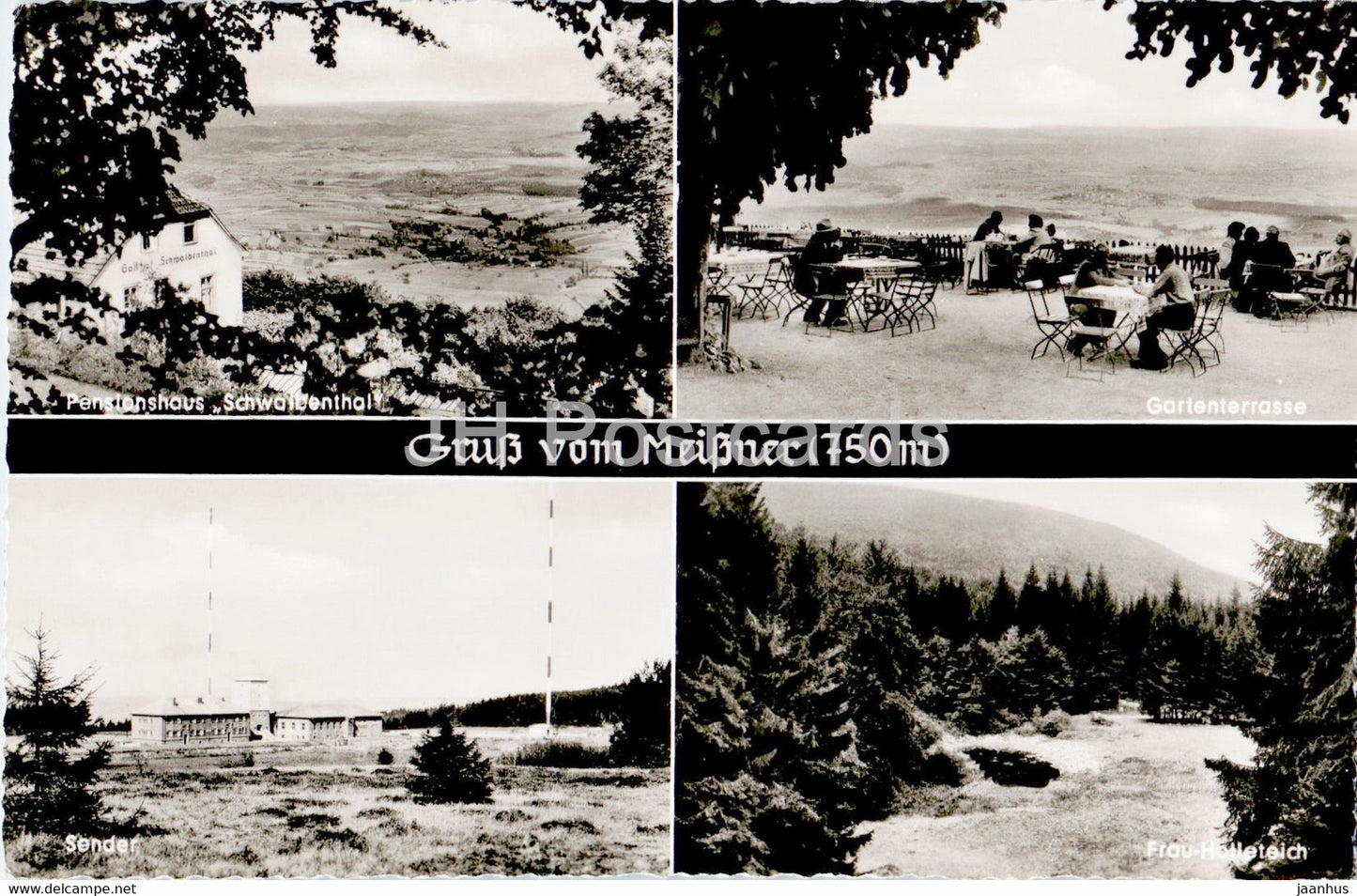 Gruss vom Meissner - Pensionshaus Schwalbenthal - Gartenterrasse - Sender - old postcard - Germany - unused - JH Postcards