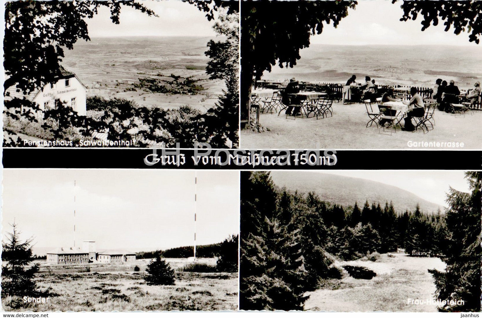 Gruss vom Meissner - Pensionshaus Schwalbenthal - Gartenterrasse - Sender - old postcard - Germany - unused - JH Postcards