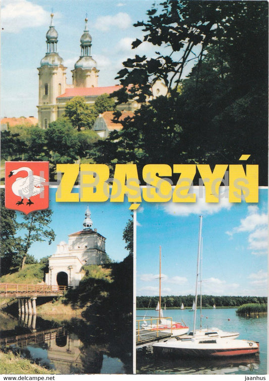 Zbaszyn - church - sailing boat - multiview - 2000 - Poland - used - JH Postcards
