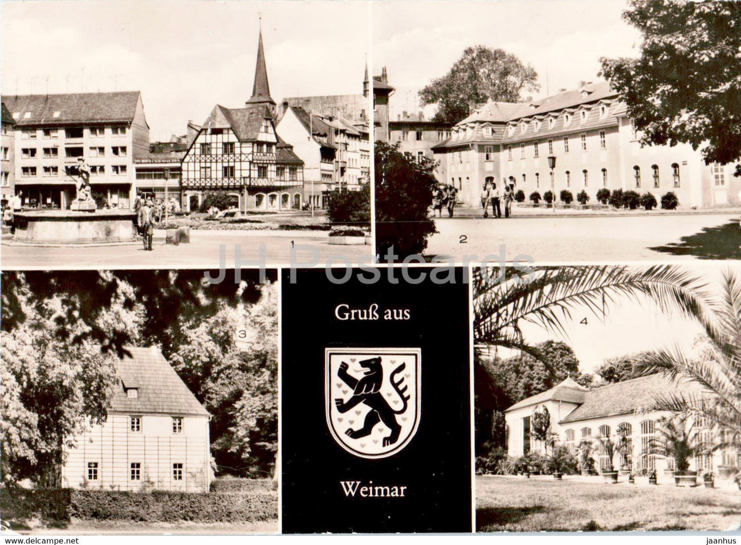 Gruss aus Weimar - Marktplatz - Haus der Frau von Stein - Goethes Gartenhaus - 1980 - Germany DDR - used - JH Postcards