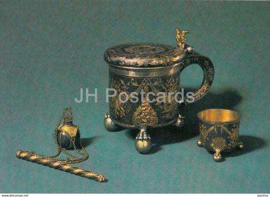 Cup , Writing Set , inkwell - Glass - Russian Silver Craft - art - 1986 - Russia USSR - used - JH Postcards