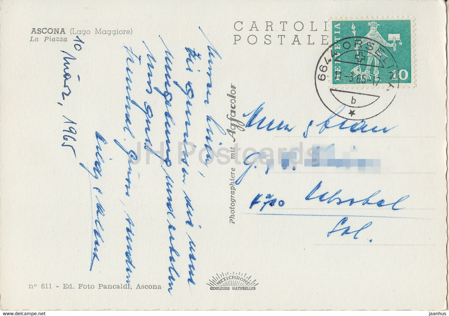 Ascona - Lago Maggiore - La Piazza - old car - 611 - 1965 - Switzerland - used