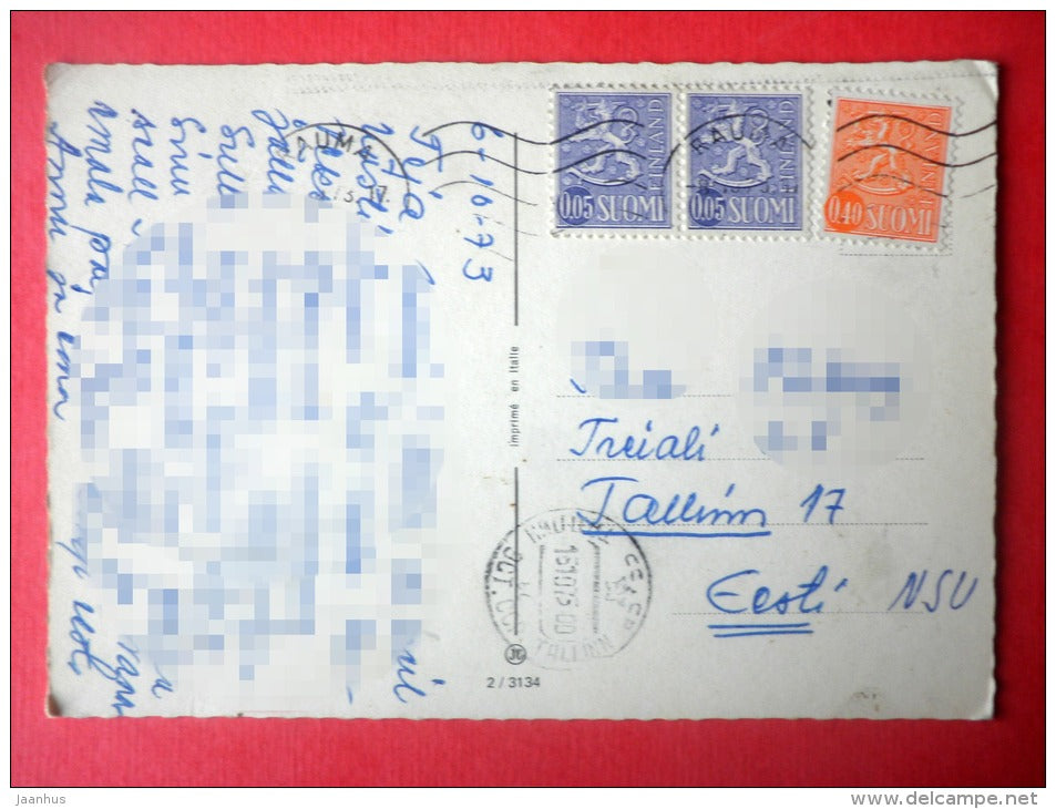 illustration - boy and girl - 2/3134 - Italy - sent from Finland Rauma to Estonia USSR 1973 - JH Postcards